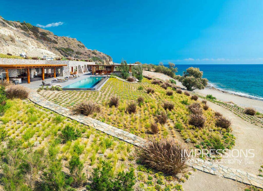 Drone photography luxury villa Crete island