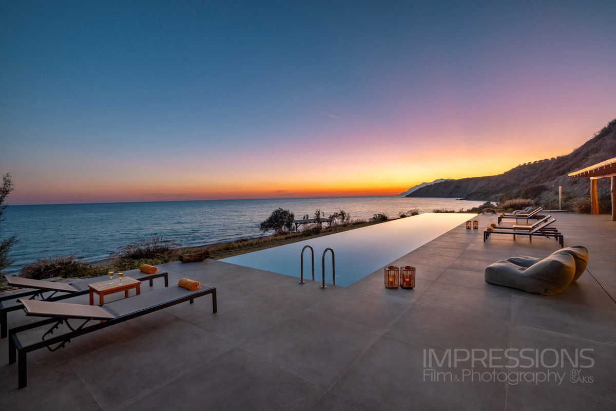 pool at sunset luxury villa hero shot