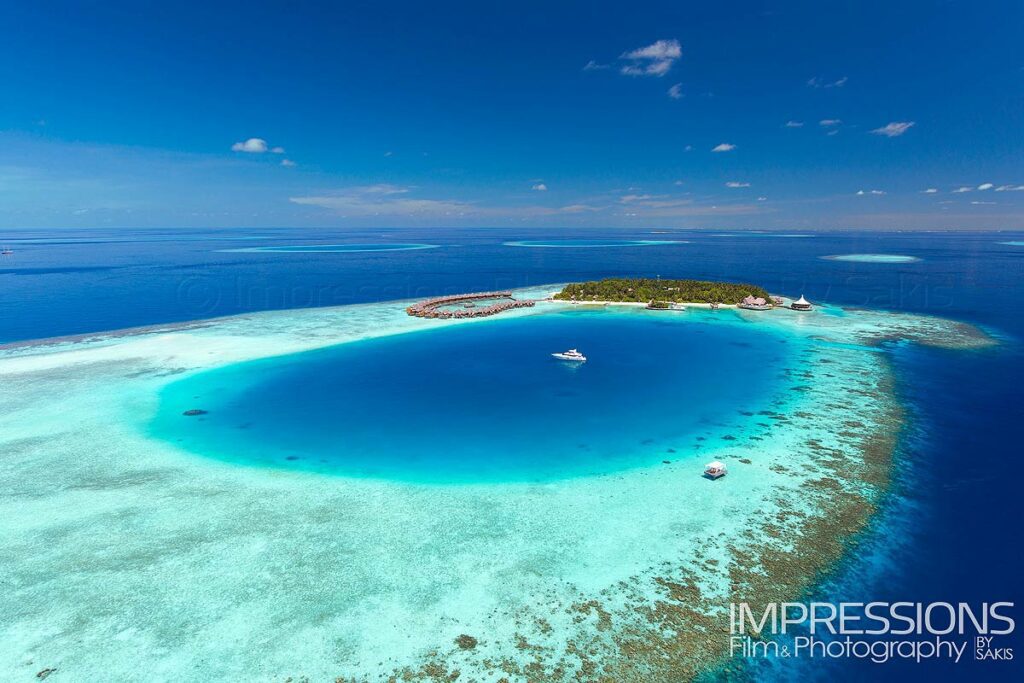 Baros maldives Luxury Hotel hero shot aerial Photography