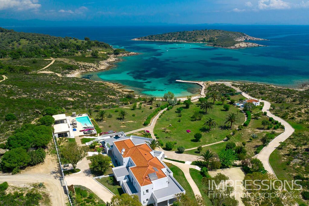 white house diaporos chalkidiki luxury villa drone photography