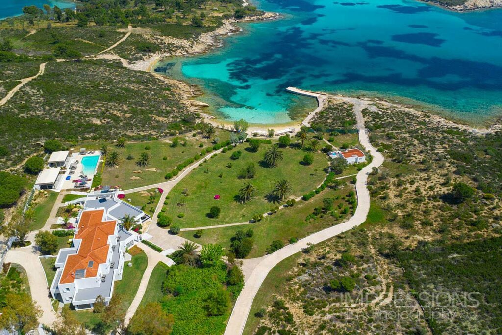 white house diaporos chalkidiki luxury villa drone photography