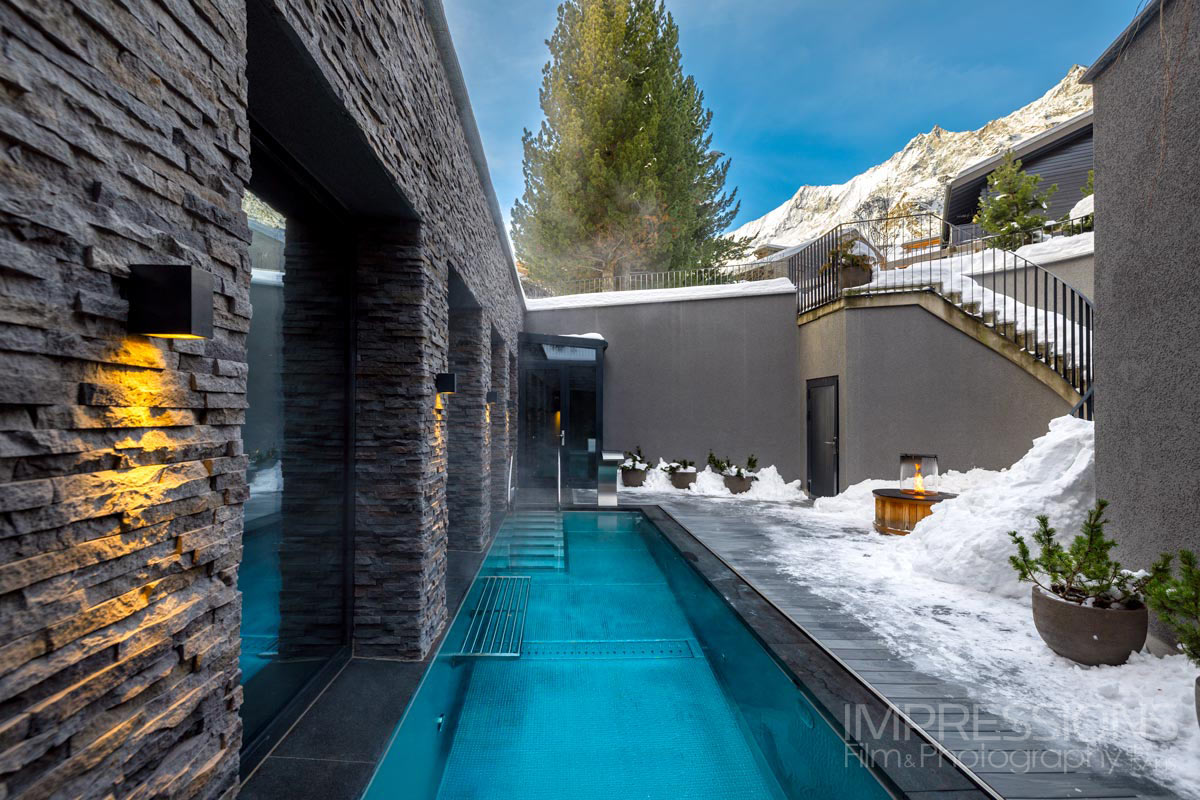 luxury spa photography Switzerland hotel wellness the capra winter snow