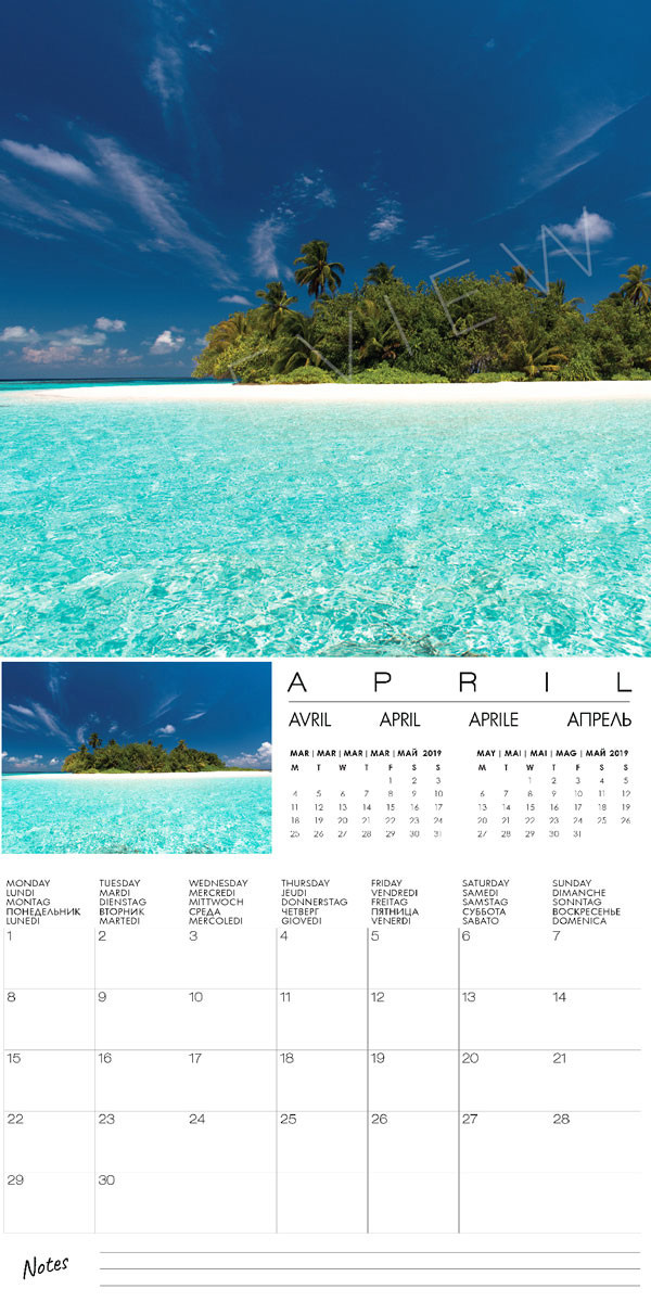 Maldives 2019 Wall Calendar - 13 Months. 13 new Photos